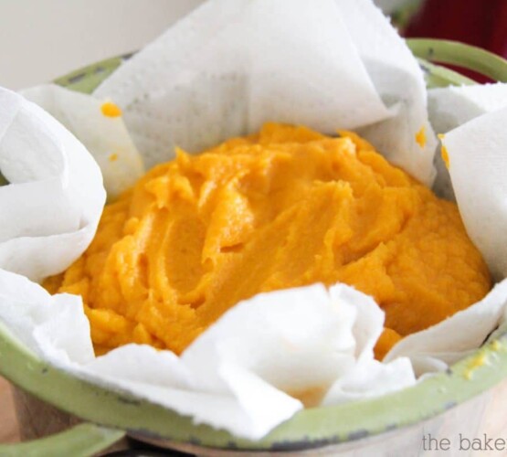 a bowl filled with this easy recipe for homemade pumpkin puree