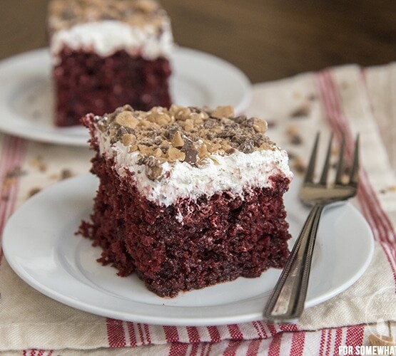 red velvet piece of cake on white plate