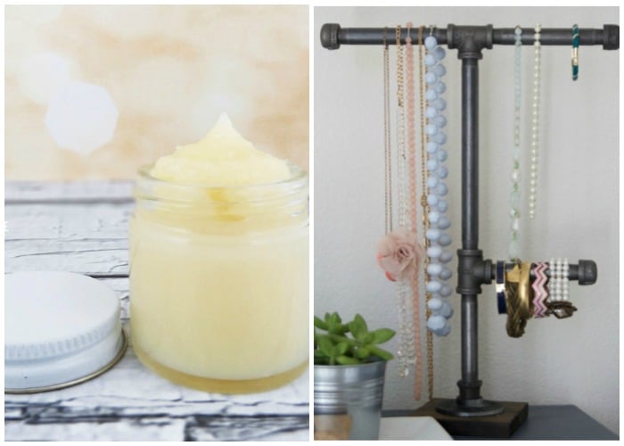 handmade industrial jewelry holder and DIY lip balm gift ideas for girls