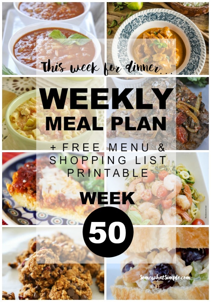 Weekly Menu Plan - Week 50 - Let's Eat! - Somewhat Simple