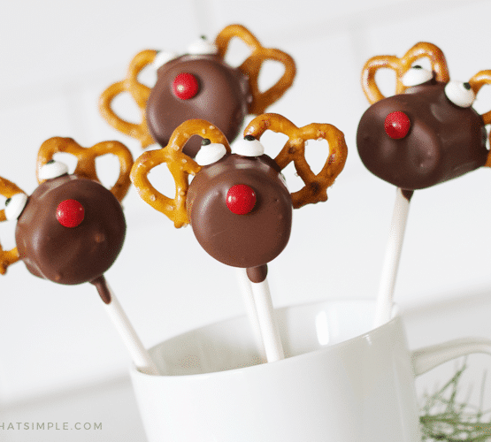 four reindeer marshmallow candy pops