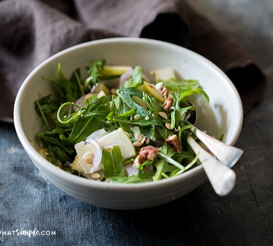 This pear walnut salad is a simple, healthy salad which is crunchy, loaded with flavour and is the perfect side for a meal!