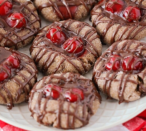 Chocolate Cherry Thumbprint Cookies