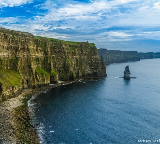 Looking down the coastline at the Cliffs of Moher in western Ireland