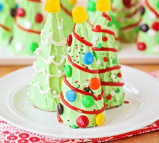 a waffle cone christmas tree decorated with candy