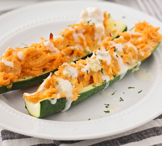 Buffalo Chicken Zucchini Boats