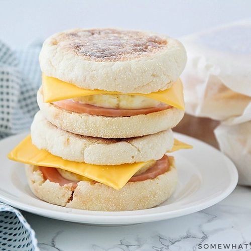 Breakfast sandwiches just became so much easier with this microwaveable egg  cooker. It's a toasted English muffin with eggs, cheese, turkey…