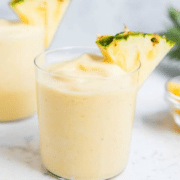 close up of a pineapple smoothie recipe