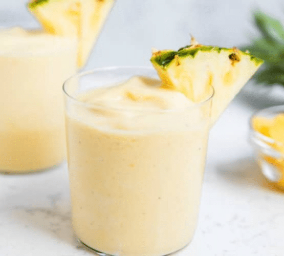 close up of a pineapple smoothie recipe