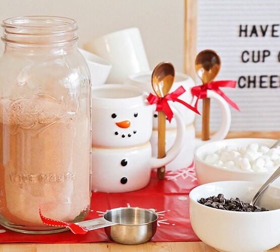 all of the supplies and ingredients for a hot chocolate bar