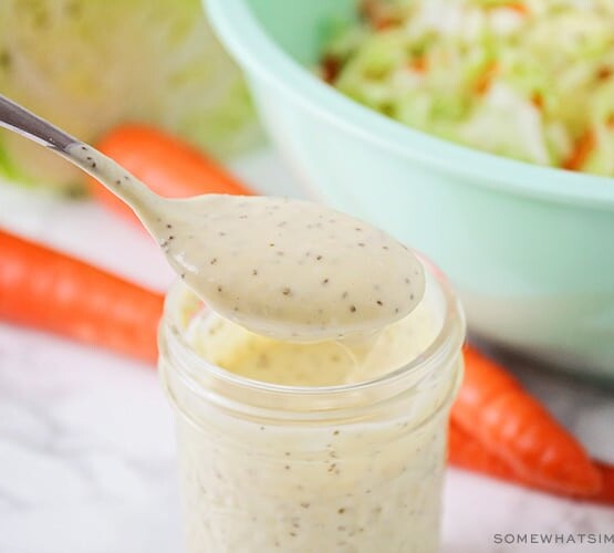 easy coleslaw dressing in a glass jar