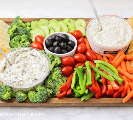 close up of a finished veggie tray