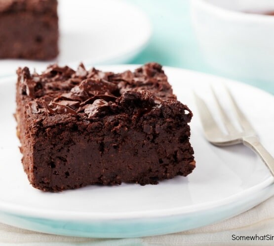 the best brownies on a white plate with fork