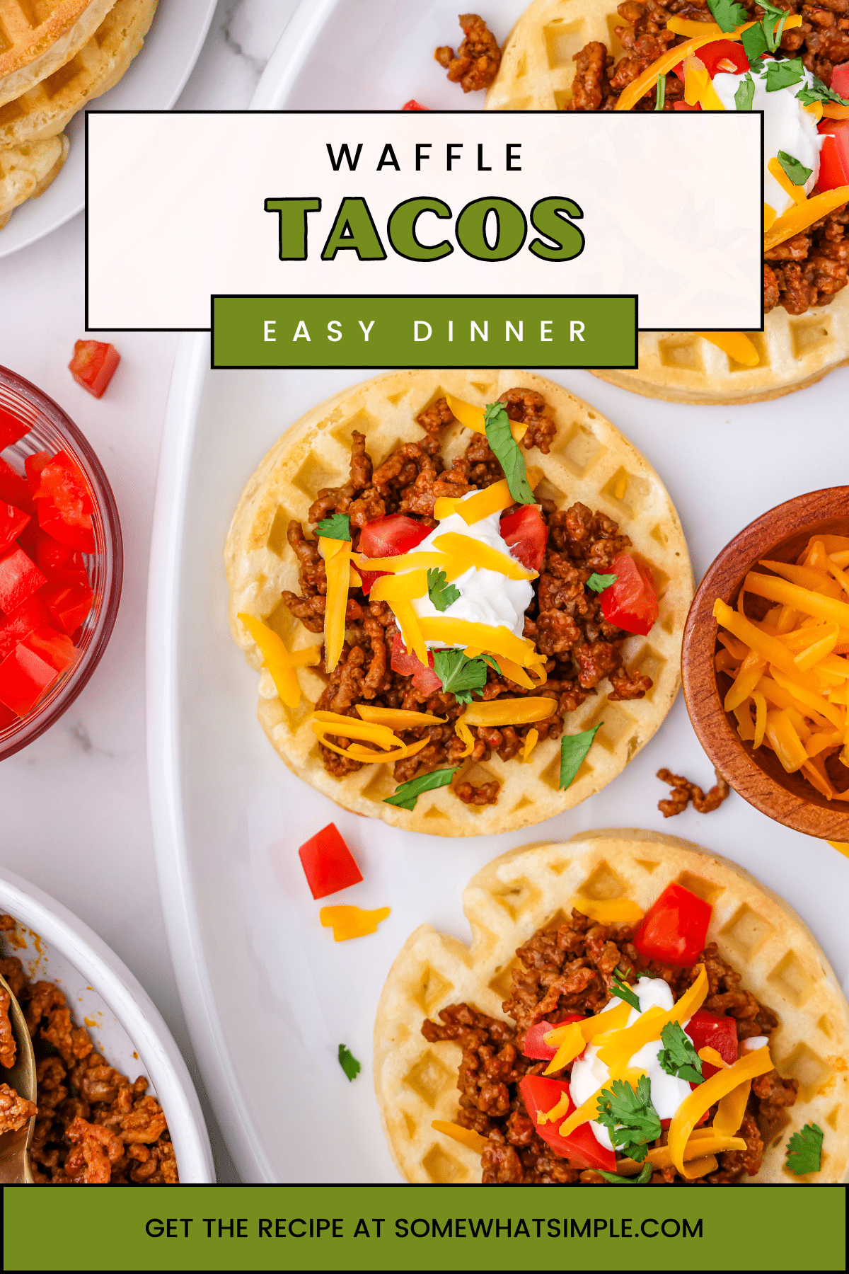 Waffle Tacos are the best of both taco worlds! The crisp edges give it the crunch of a hard shell taco, but the soft inside gives it the chewiness of a soft taco. Everyone gets fed, and everyone is happy! #waffles #tacos #easydinner #vegetarian #glutenfree via @somewhatsimple