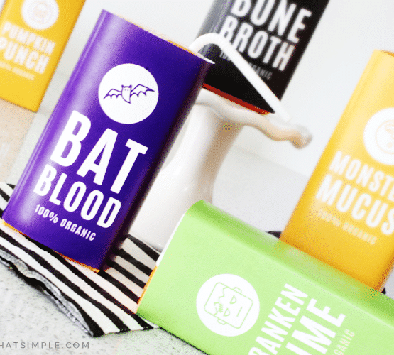 juice boxes covered in Halloween labels from our printable