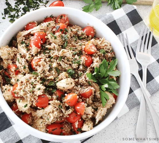 Quinoa Caprese Salad in a big bowl