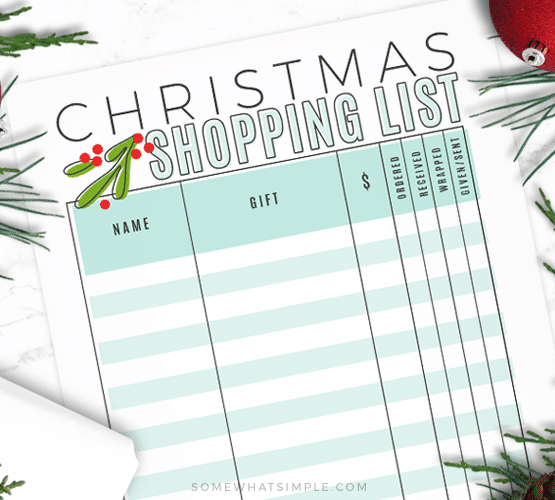 a printable Christmas shopping list template