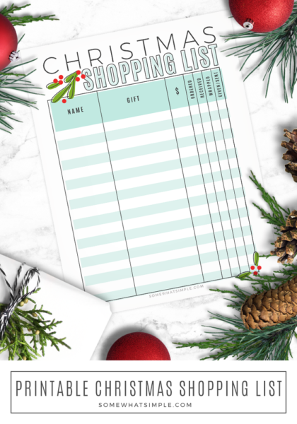 Christmas Shopping List (free Printable) - Somewhat Simple