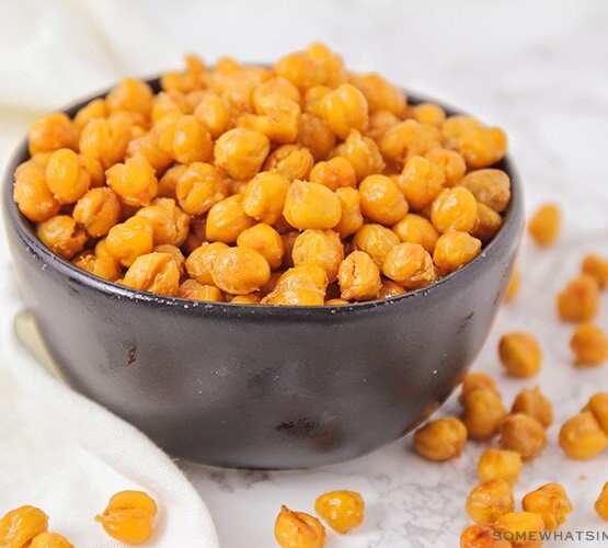 a bowl of roasted salt and vinegar chickpeas