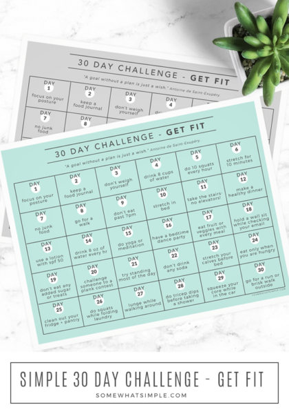 Get Fit 30 Day Challenge || Printable Calendar from Somewhat Simple