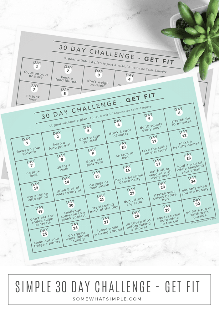 Get Fit 30 Day Challenge Printable Calendar from Somewhat Simple