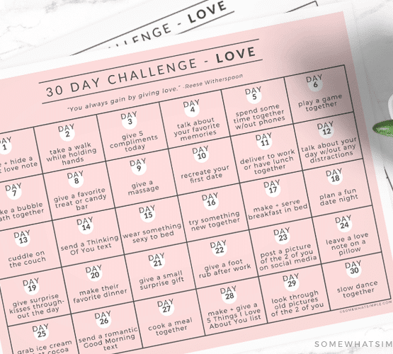 a 30 day love challenge printable