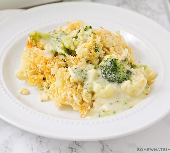 a serving of broccoli cheese casserole