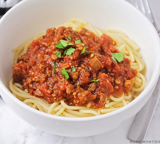 a pot of homemade meat sauce