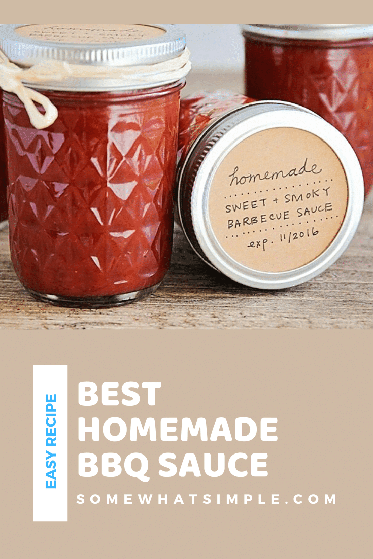This homemade bbq sauce recipe is a tasty addition to your summer grilling menu!  It has a sweet & smoky taste that is incredibly delicious!  Plus, it's easy to make and perfect for canning. #grilling #homemadebbqsauce #barbecuesauce #easybbqsaucerecipe #howtomakebbqsauce via @somewhatsimple