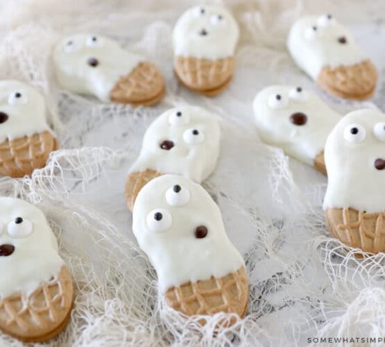 ghost cookies on a counter