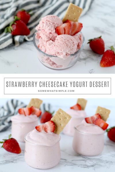 5-Minute Strawberry Cheesecake Frozen Yogurt - from Somewhat Simple