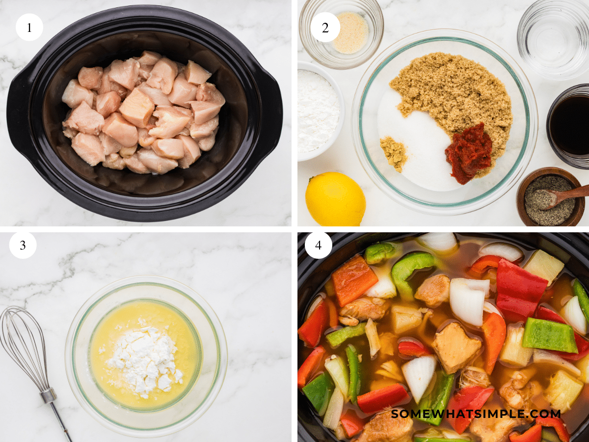 Crock Pot Sweet and Sour Chicken directions in a 4x4 grid