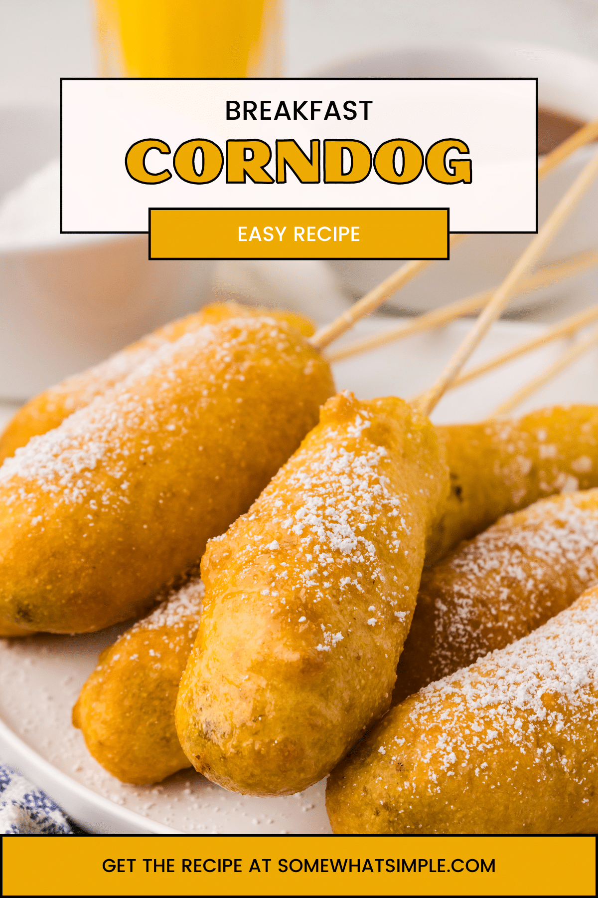 Easy, delicious, and fun to eat, these Breakfast Corn Dogs are a morning-friendly twist on a classic lunch or dinner. via @somewhatsimple