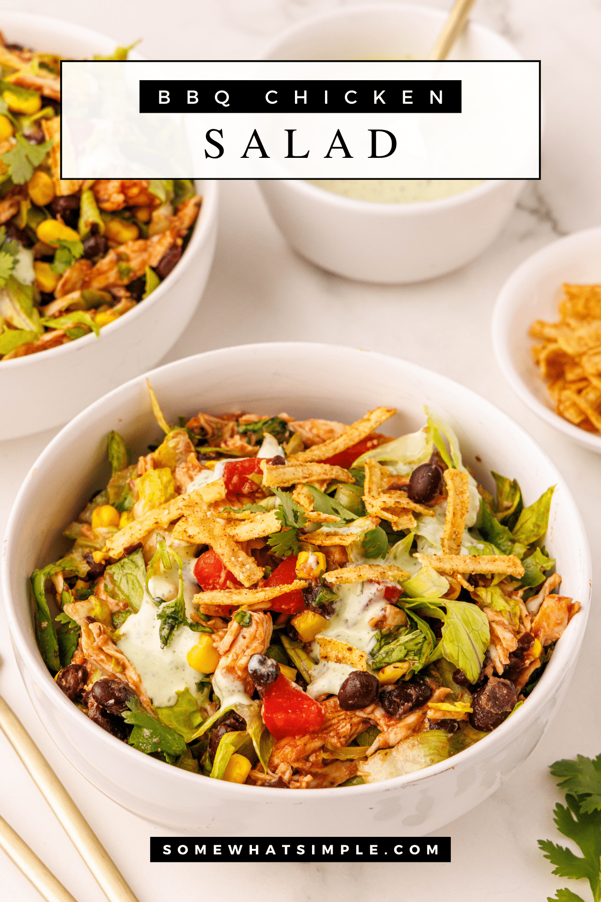 This BBQ Chicken Salad is the perfect balance of tangy, fresh, and smoky flavors, all coming together in a nutritious meal. Enjoy it as a quick dinner, or make it your go-to for potlucks and parties! via @somewhatsimple