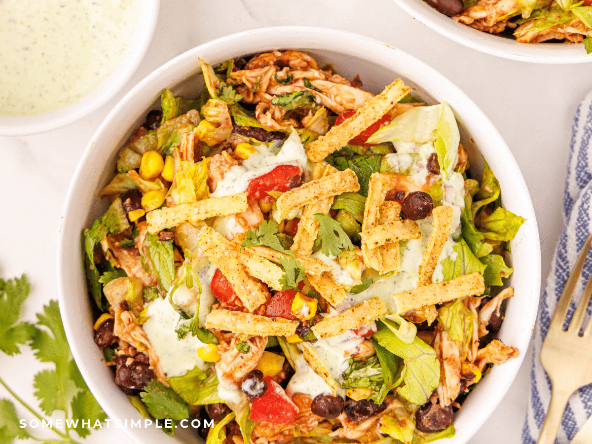 finished BBQ Chicken Salad in a white bowl