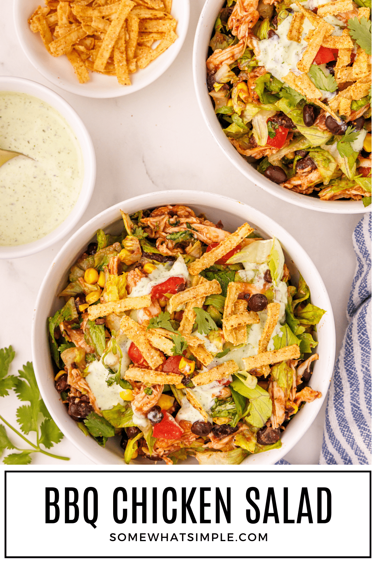 This BBQ Chicken Salad is the perfect balance of tangy, fresh, and smoky flavors, all coming together in a nutritious meal. Enjoy it as a quick dinner, or make it your go-to for potlucks and parties! via @somewhatsimple