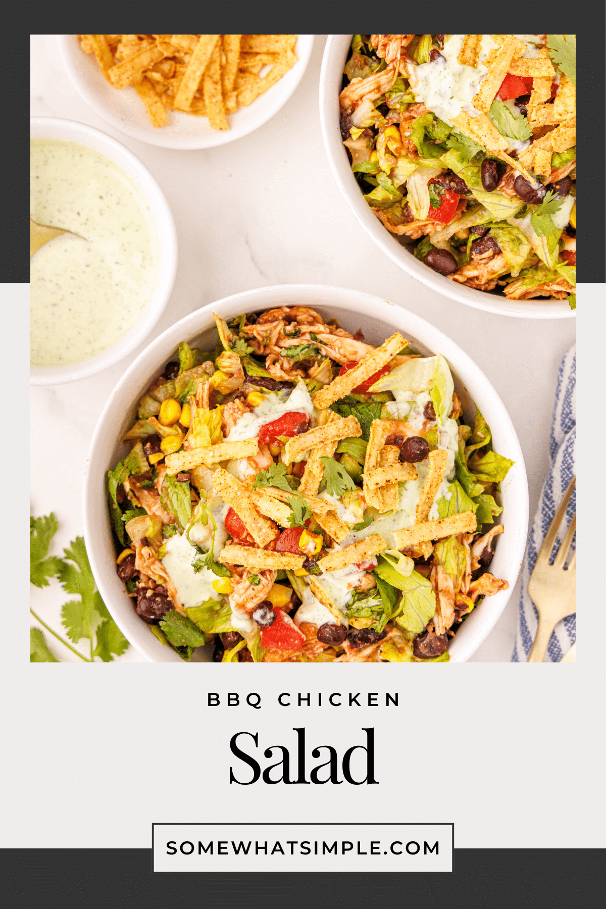 This BBQ Chicken Salad is the perfect balance of tangy, fresh, and smoky flavors, all coming together in a nutritious meal. Enjoy it as a quick dinner, or make it your go-to for potlucks and parties! via @somewhatsimple