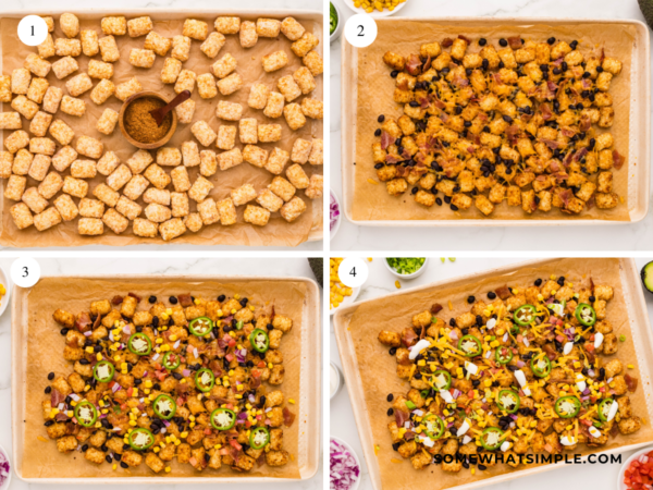 Collage of images showing how to make Tatchos.