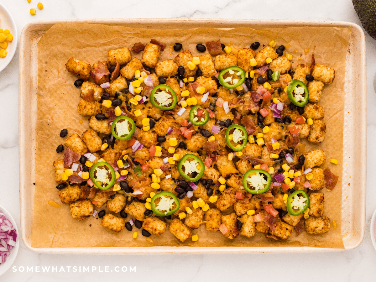 Baking pan filled with Tatchos