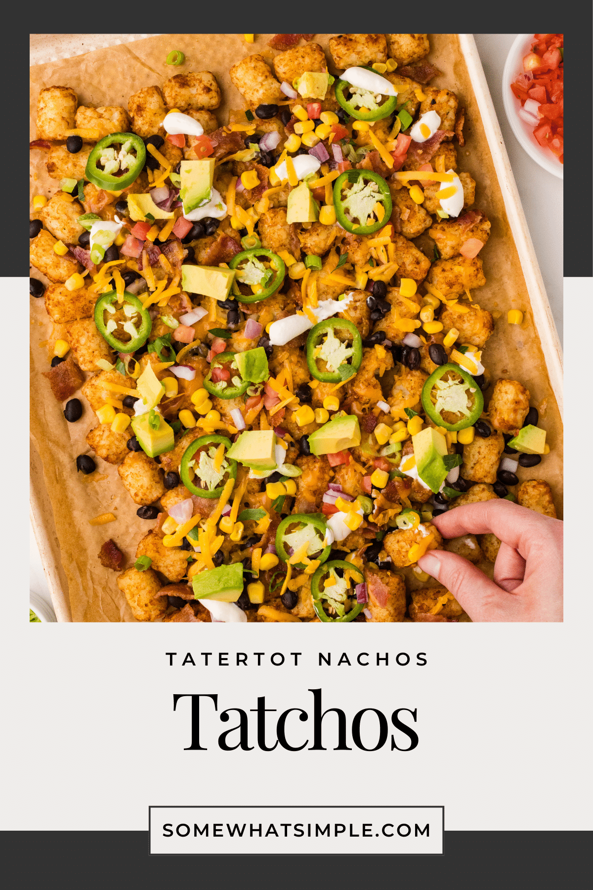 Take your tater tots to the next level! Tatchos are a crowd-pleasing, cheesy, crispy snack, appetizer, or simple weeknight dinner. via @somewhatsimple